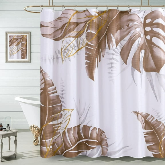 Brown Tropical Shower Curtain for Bathroom Botanical Shower Curtain Natural Shower Curtain Floral Watercolor Leaves Shower Curtain 72x72