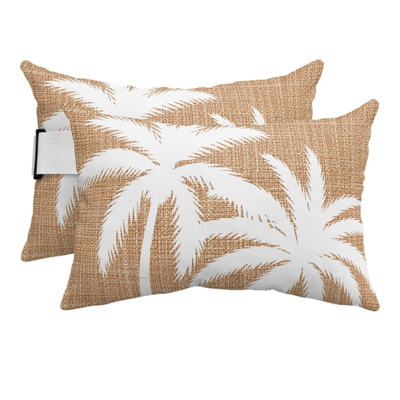Brown Tropical Tree Outdoor Pillows for Chaise Lounge Chair Beach Headrest Pillow Set of 2 Waterproof Lumbar Pillows with Insert&Adjustable Elastic Strap Summer Coastal Palm Trees Pool Pillow 11"x16"