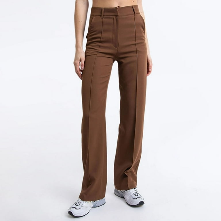 Brown Trousers Women Polyester Wide Leg Dress Pants for Women Trousers Pants for Women Petite Women Work Pants Solid Dress Pants for Women Weekend Solid Color Petite Wide Leg Pants for Women