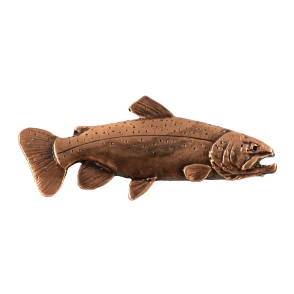 Brown Trout, Fish Pin, Copper Plated, FC011, 2" Lapel Pin, Hat, Brooch, Brooches, Jewelry, Gift, Fishing, Salmonoids, 100% Handmade in the USA, 200 Fish Designs Available