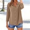 thumbnail image 1 of Brown Tshirts for Women Loose Shirt Top Stand Solid Color Long Sleeve Lapel Collar Casual Women's Shirt Women's Shirt Summer Tops, 1 of 4