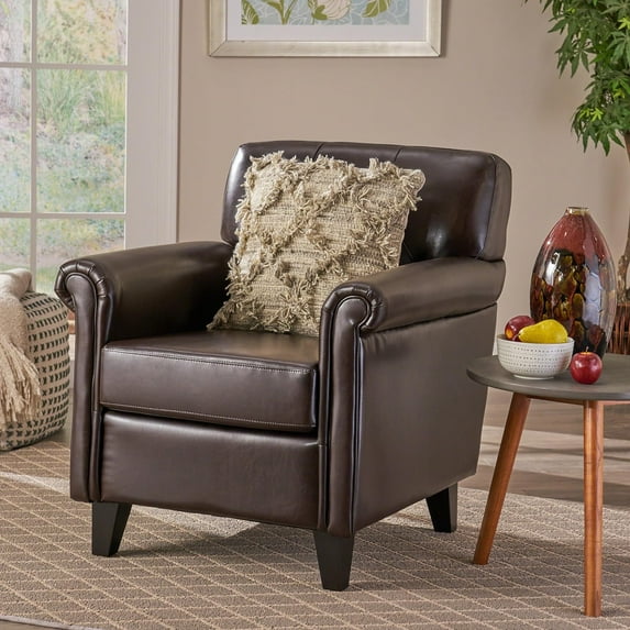 Brown Tufted Bonded Leather Club Chair: Stylish Comfort for Living Rooms & Bedrooms
