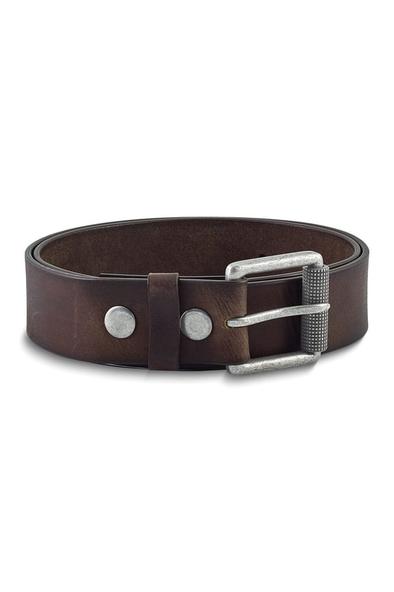 Brown Tumbled Cowhide Leather Silver-tone Buckle Belt Size 34