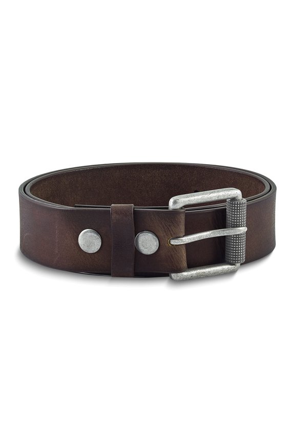 Brown Tumbled Cowhide Leather Silver-tone Buckle Belt Size 46