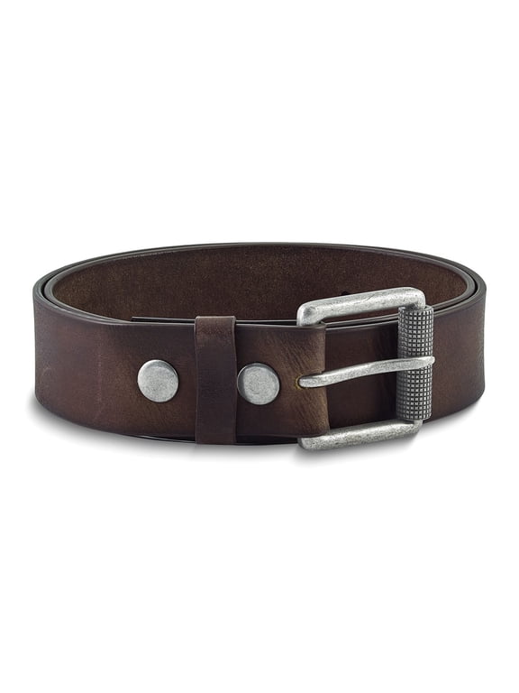 Brown Tumbled Cowhide Leather Silver-tone Buckle Belt Size 46