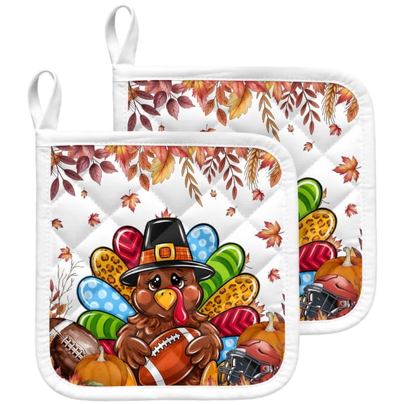 Brown Turkey Fall Pot Holders for Kitchen Heatproof Potholder, 2 Pack Thanksgiving Botanical Pumpkins Hot Pads Multipurpose Oven Pads Terry Cloth Potholders Trivet for Cooking and Baking