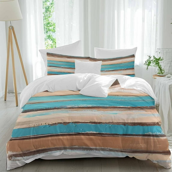 Brown Turquoise Board Duvet Cover Set Full Size Abstract Wood Grain Vintage Soft Lightweight Comforter Covers 4 Piece Bedding Set with 1 Duvet Cover 1 Bed Sheet & 2 Pillow Shams