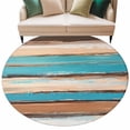 thumbnail image 1 of Brown Turquoise Board Round Area&nbsp;Rug 7ft Abstract Wood Grain Non-Slip&nbsp;Washable Circle Rugs Soft Felt Indoor Floor Mat for Bedroom Kitchen Living Room Bathroom, 1 of 9