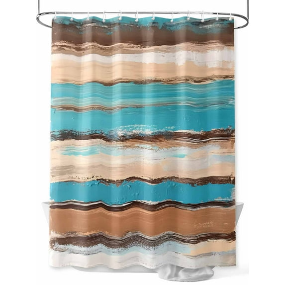 Brown Turquoise Board Shower Curtain, Abstract Wood Grain Vintage Waterproof Shower Curtain Set with 12 Hooks Lightweight Washable Fabric Shower Curtains for Bathroom 36x72 Inches