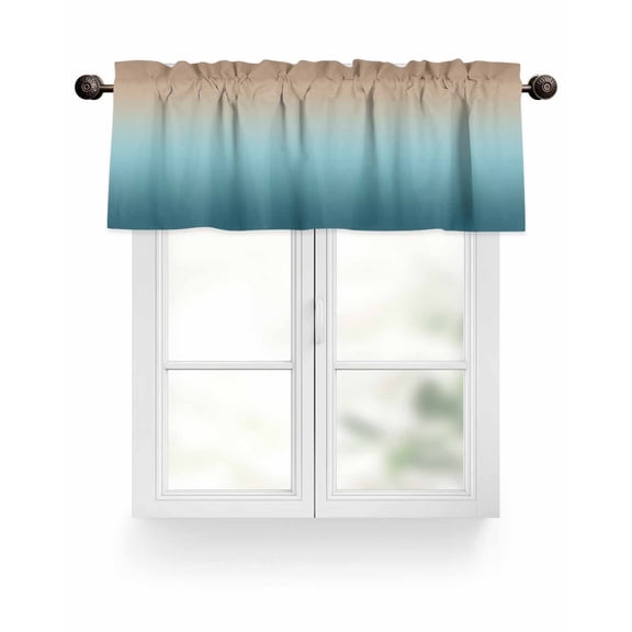 Brown Turquoise Gradient Kitchen Valances for Windows Abstract Watercolor Valance Curtains for Kitchen /Living Room/Bedroom/ Bathroom Decor, 54"x18 " ,Rod Pocket 1 Panel,