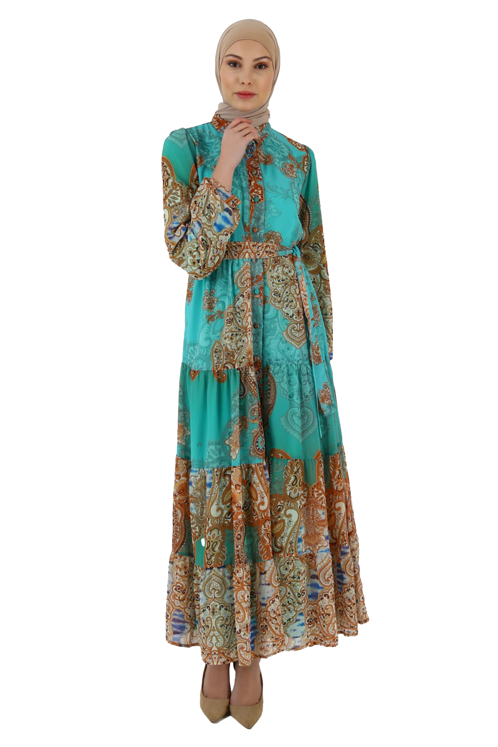 turquoise brown dress Brown Multi Turquoise Necklace Tank Midi Dress – Queen of Sparkles