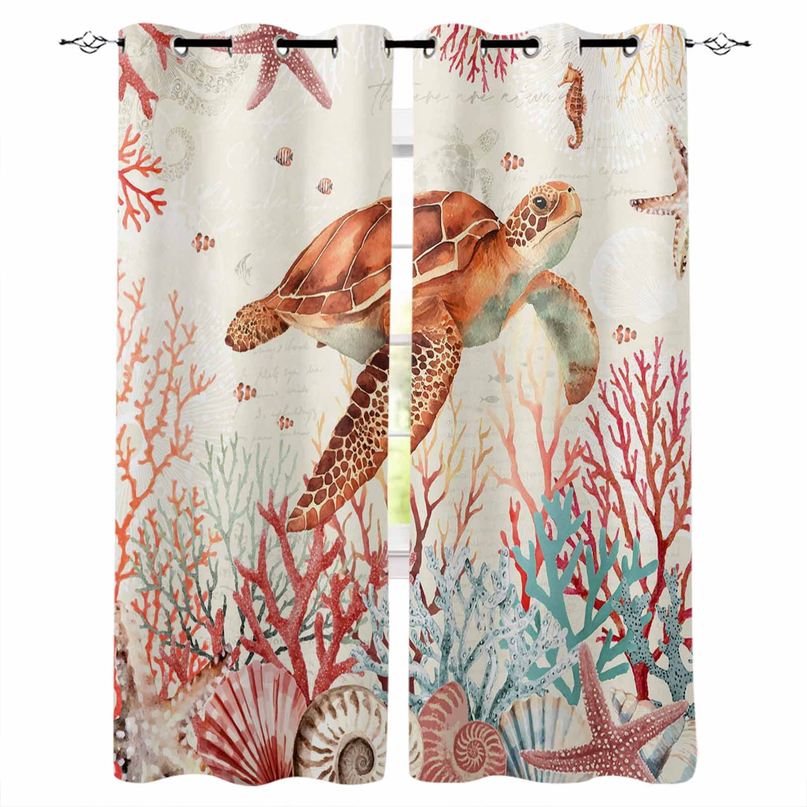Brown Turtle Coastal Blackout Curtains for Bedroom Darkening Curtains ...