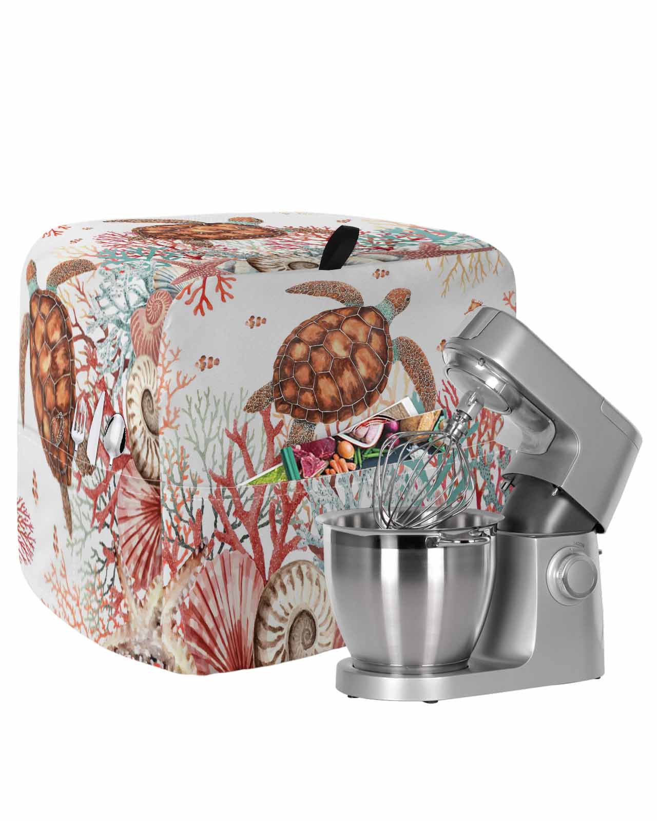 Turtle Computer Dust Cover Brown Turtle Coastal Stand Mixer Dust Cover with Storage Pocket ...