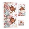 thumbnail image 1 of Brown Turtle Coastal Towel Set of 3, Soft Microfiber Bath Towels, Hand Towel, Washcloths, Summer Beach Nautical Coral Shells Ocean Quick-Dry Absorbent Towels for Bathroom Kitchen Hotel Beach Gym Spa, 1 of 9