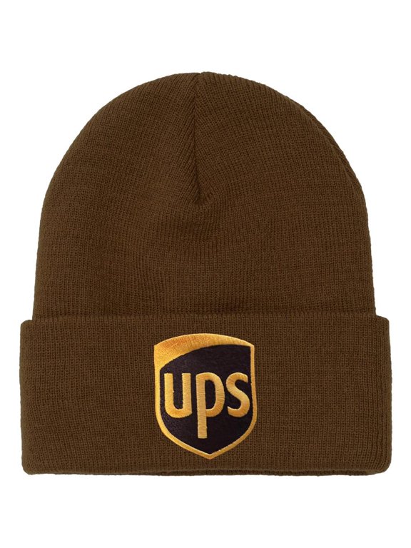 Brown United Parcel Service Official Style Color Embroidered Patch Front Khaki Brownn Beanie Knit Cap Winter Hat