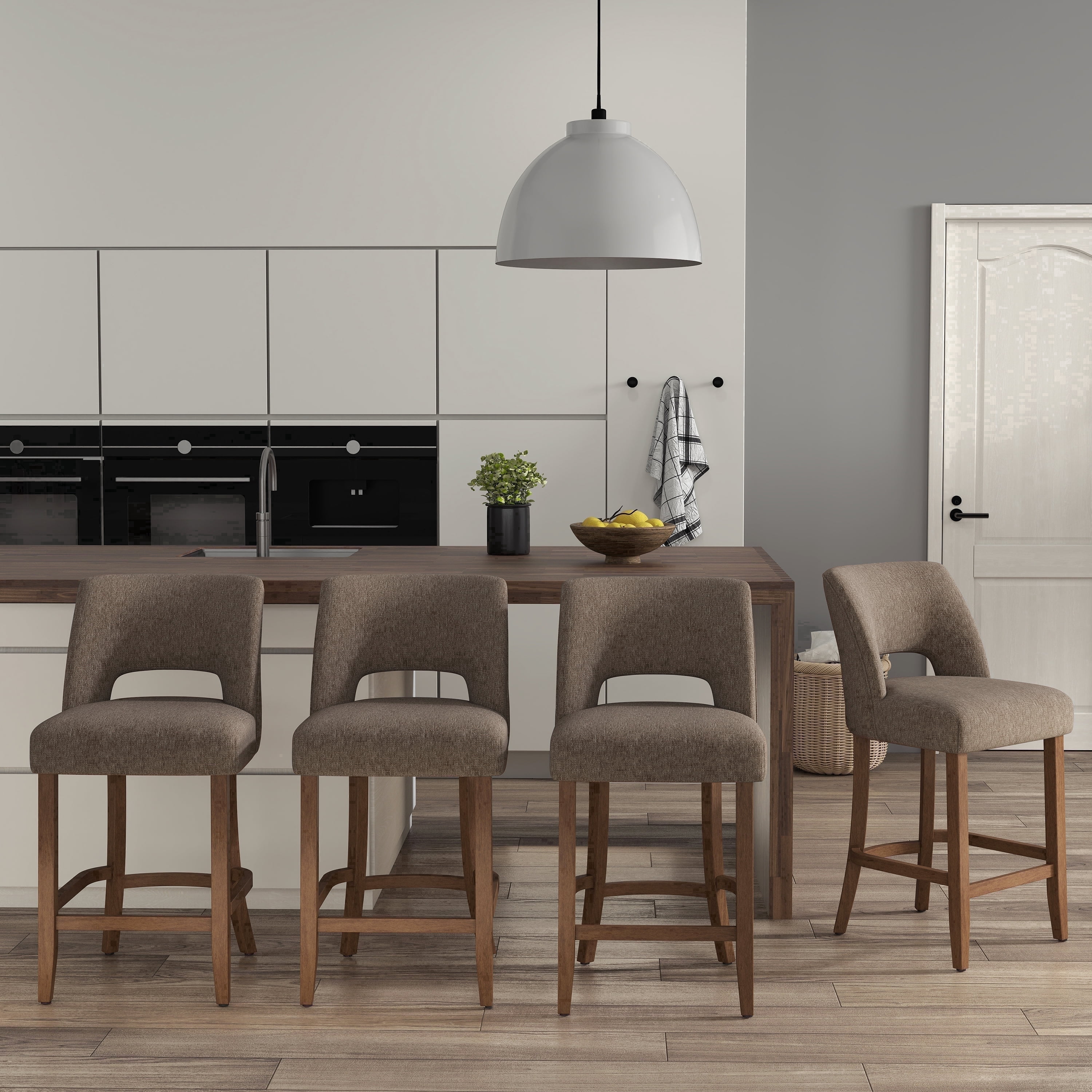 Vknow Furniture Bar Stools Set of 4, 26" Upholstered Counter Height Bar Stools, Modern Counter Stools with Wood Legs for Kitchen Island Dining Room Bar,Brown