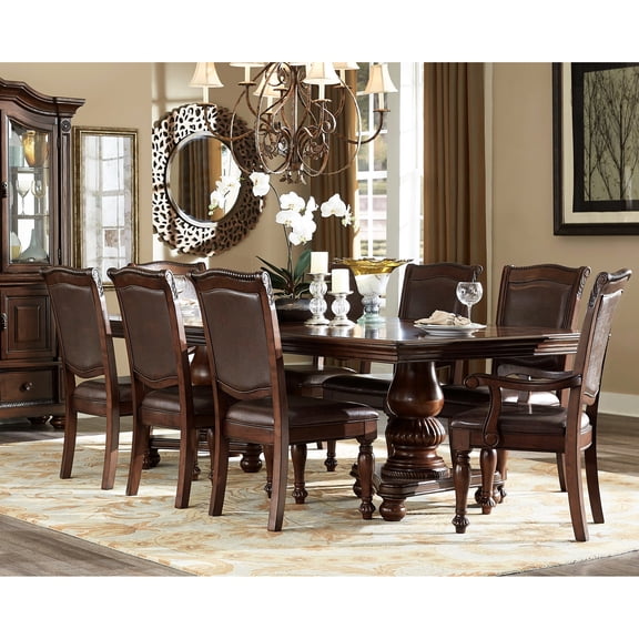 Brown Upholstered Wood Dining Set / Extendable for Dining Room Gatherings
