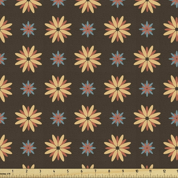 Brown Upholstery Fabric by the Yard, Spring Summer Time Orange Flowers Kitchen Living Room Design Art Print, Decorative Fabric for DIY and Home Accents, 5 Yards, Dark Brown Vermilion by Ambesonne