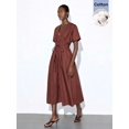 thumbnail image 1 of Brown V-Neck Wrap Midi Dress With Tie Waist And Short Sleeves, 1 of 8
