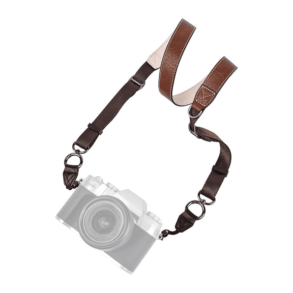 Brown V-Ring Camera Strap – Adjustable PU Polyester Shoulder Neck Strap with Quick Release, 90–110cm Detachable Crossbody Strap for DSLR, Mirrorless & Compact Cameras