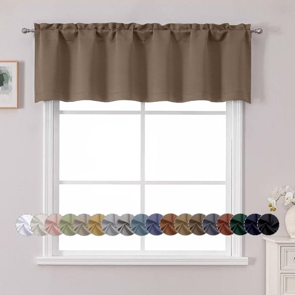 Brown Valance for Window, Blackout Small Kitchen Curtain Bedroom/Living Room, Rod Pocket Privacy Short Window Treatment RV Bunk Panels, 60" Wx14 L