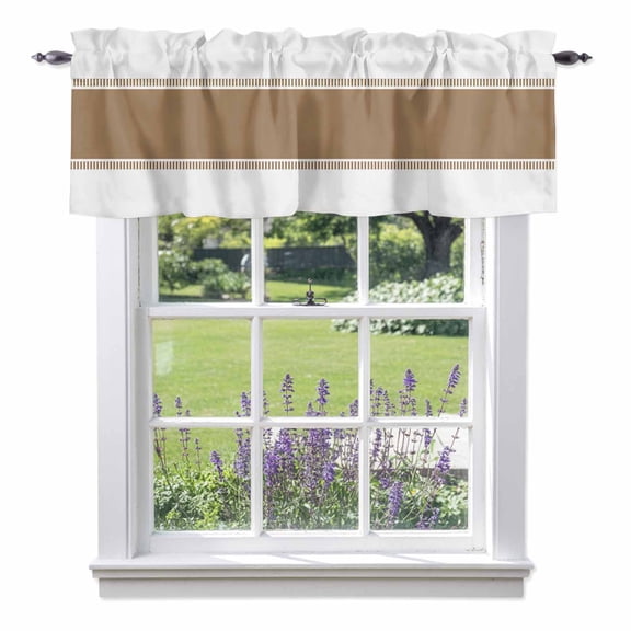 Brown Valances for Windows, Stripes Valance Window Treatment Rod Pocket Short Curtains Valances for Kitchen Bathroom 56"W x 16"L