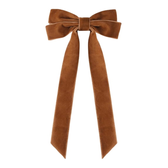 Brown Velvet Christmas Bow with Long Tails for Gift Wrapping, Tree and Wreath Decor