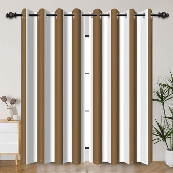Brown Vertical Striped Blackout Curtains Brown And White Stripe Window Treatments Geometric Funky Modern Boho Farmhouse Art Decor Simple Vertical Lines Grommets Top 42"W x 96"L (Pack of 2)