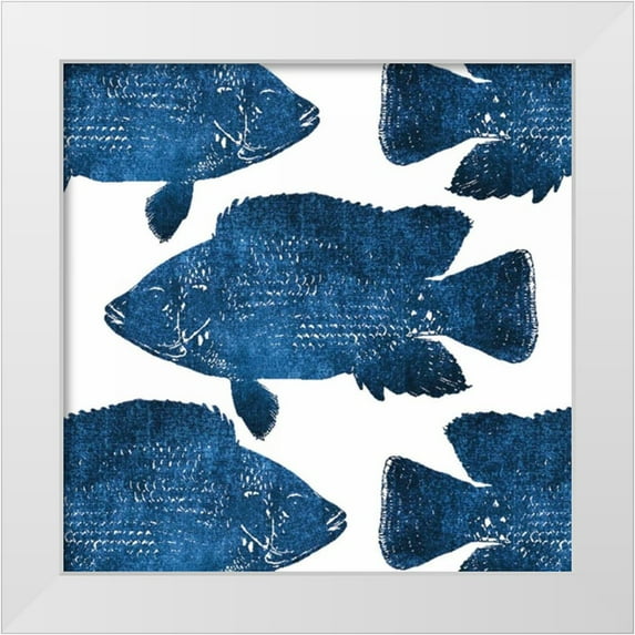 Brown, Victoria 15x15 White Modern Wood Framed Museum Art Print Titled - Navy Fish Collage