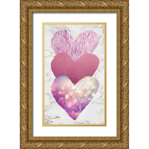 Brown, Victoria 21x32 Gold Ornate Wood Framed with Double Matting Museum Art Print Titled - Triple Heart Pink
