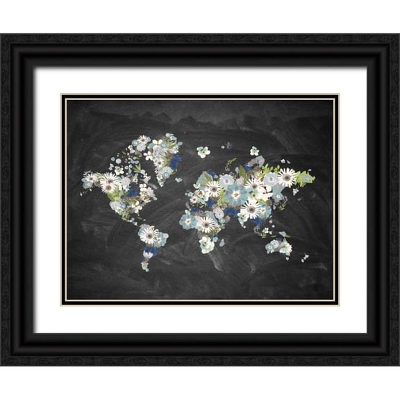 Brown,Victoria 24x19 Black Ornate Wood Framed with Double Matting Museum Art Print Titled - Blooming Map 2