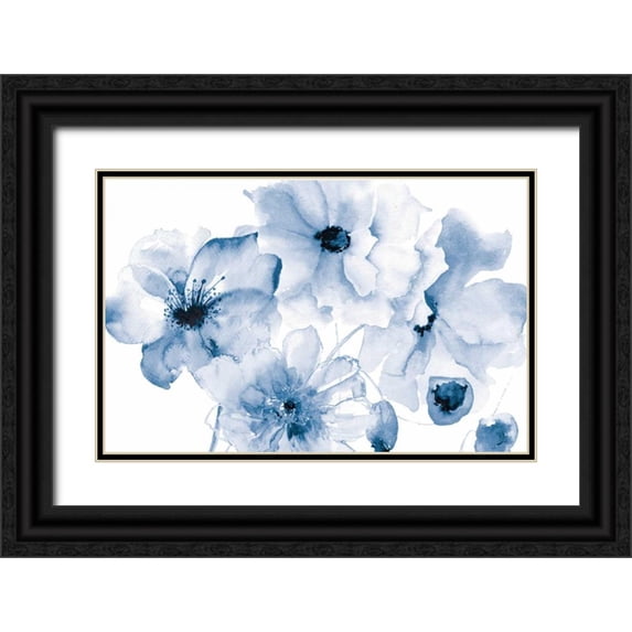 Brown, Victoria 32x22 Black Ornate Wood Framed with Double Matting Museum Art Print Titled - Flowering Blue