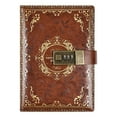 thumbnail image 1 of Brown Vintage B6 Notebook Password Protected Lockable Diary Journal Student Stationery Notebook With Lock Golden Relief Cover 112 Pages 7.6X5 Inches 1.26 Lb, 1 of 7