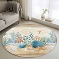 thumbnail image 1 of Brown Vintage Coastal Round Living Room Rugs 3.3 ft, Summer Nautical Coral Starfish Shell Washable Area Rug with Non-Slip Sturdy Edge Binding Round Front Door Mat Floor Carpet for Entryway, 1 of 9