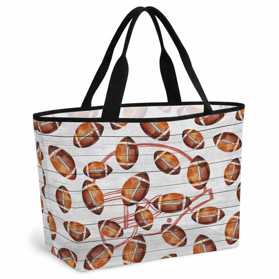 Brown Vintage Football Beach Bag for Women, Large Breathable Mesh Beach Tote Bag, Grey Wooden Retro Art Ball Sandproof Lightweight Travel Bags for Vacation Picnic Swimming Pool 15.7"x15.7"x9.1"