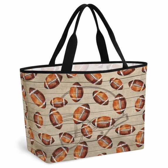 Brown Vintage Football Beach Bag for Women, Large Breathable Mesh Beach Tote Bag, Wooden Retro Art Ball Sandproof Lightweight Travel Bags for Vacation Picnic Swimming Pool 15.7"x15.7"x9.1"