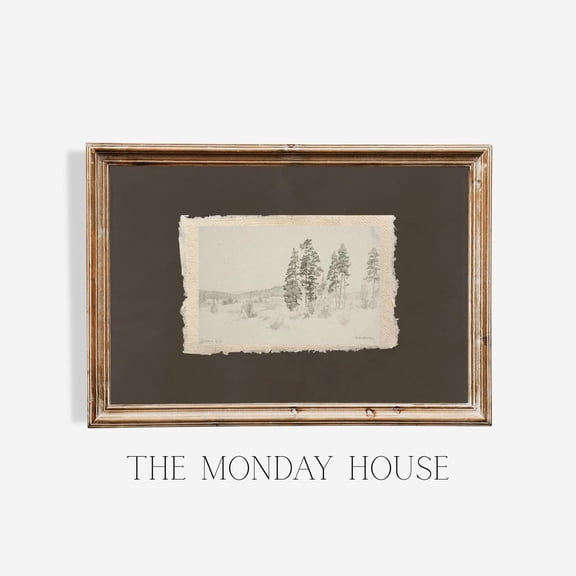 Brown Vintage French Country Wall Art Farmhouse Wall Print Cottage Core Vintage Nursery Landscape Sketch Grand Millennial Decor