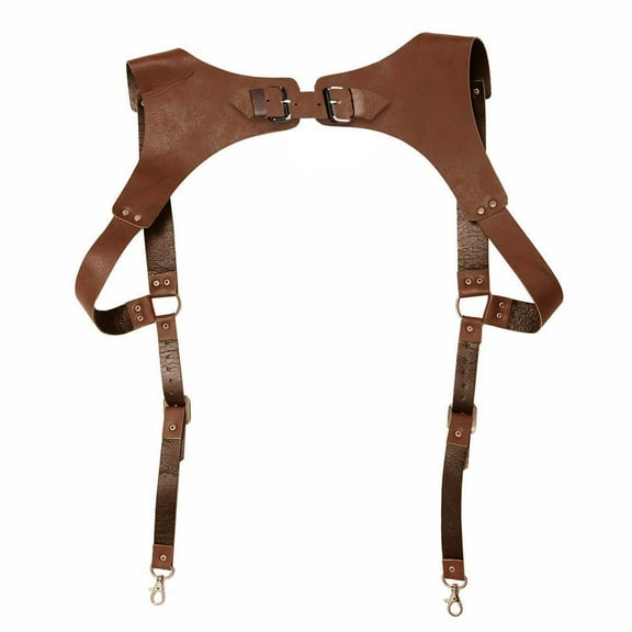 Brown Vintage Leather Suspenders Braces Shoulder Strap Belt Harness For Men