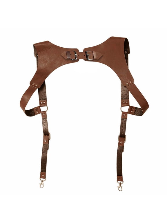 Brown Vintage Leather Suspenders Braces Shoulder Strap Belt Harness For Men