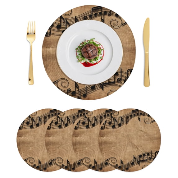 Brown Vintage Round Placemats Set of 4 Minimalist Artistic Musical ...