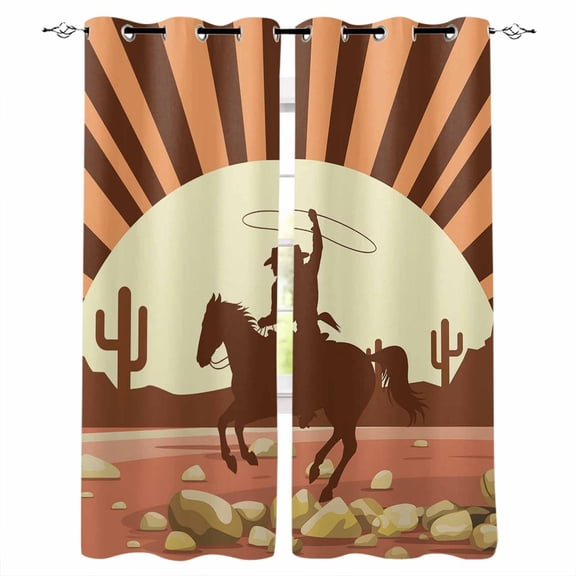 Brown Vintage Western Blackout Curtains for Bedroom Living Room Darkening Curtains 63 Inches Long Horse Cactus Retro Art Window Curtain 2 Panels Set Insulated Window Treatment Grommet Drapes 42"x63"