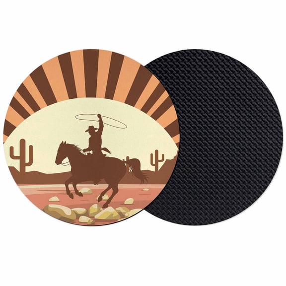Brown Vintage Western Coasters Set of 2, Absorbent Coasters for Drinks, Horse Cactus Retro Art Coaster for Desk Coffee Table Protection, Home Decor House Warming Gifts 4"