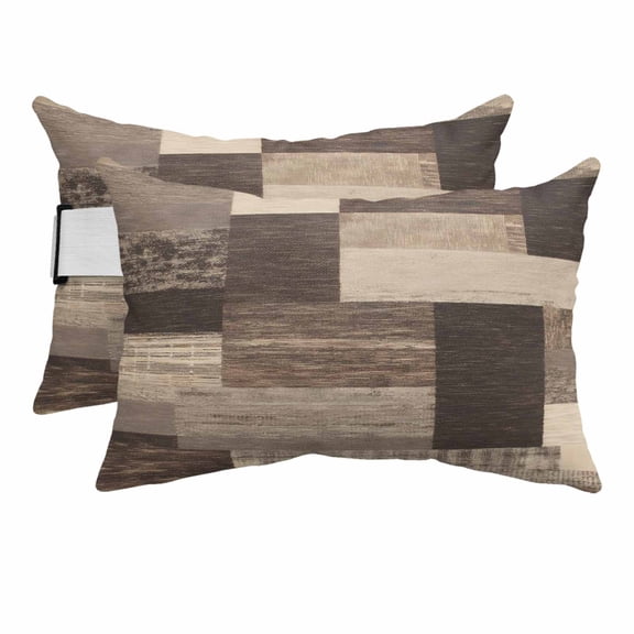 Brown Vintage Wooden Outdoor Pillows for Chaise Lounge Chair Beach Headrest Pillow Set of 2 Waterproof Lumbar Pillows with Insert&Strap Rustic Farmhouse Wood Plank Patchwork Pool Pillow 11"x16"