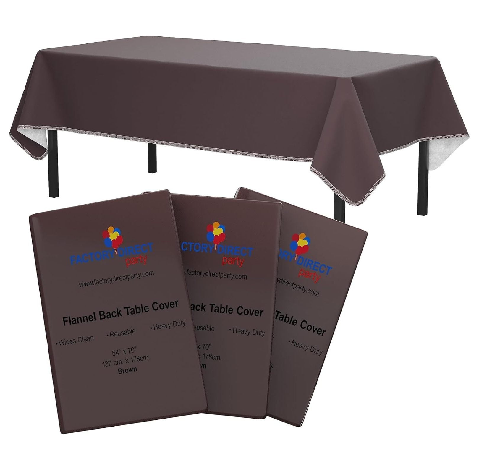 Brown Vinyl Tablecloths - 54 In. X 70 In. - Pack Of 3 Rectangle ...