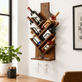 Brown Wall-Mounted Wood Wine Rack for 6 Bottles with Glass Holder ...