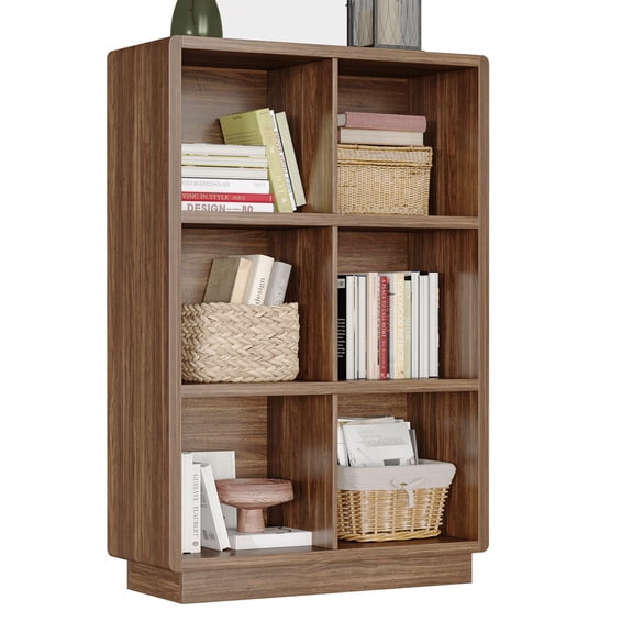 Brown Walnut 4-Cube Wooden Bookcase Storage Organizer For Bedroom Home Office