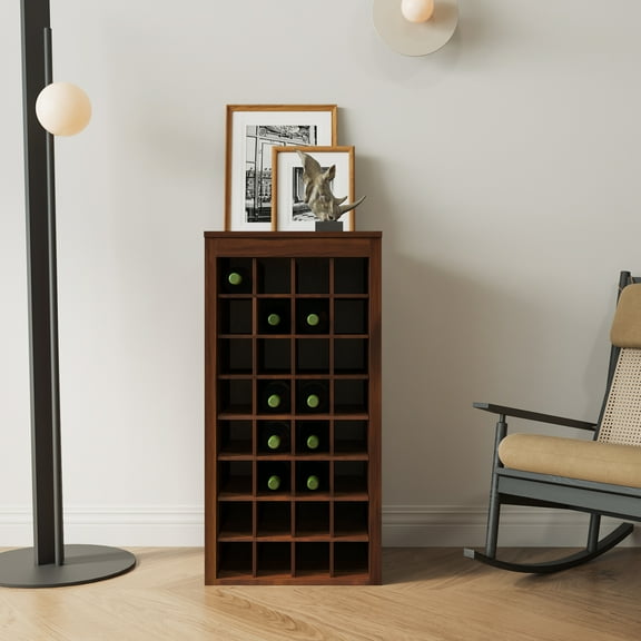 Brown Walnut Color Modular 32-Bottle Wine Storage Cabinet