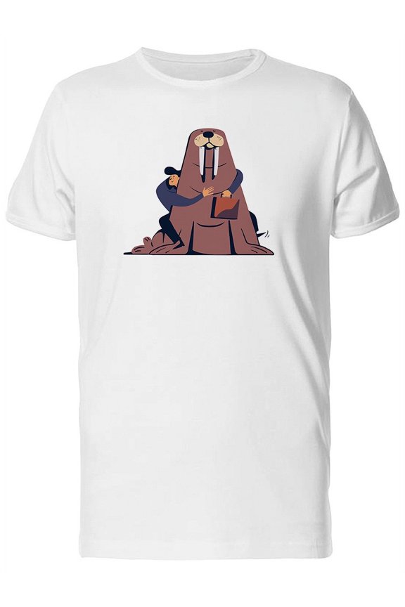 Brown Walrus And Man Friend T-Shirt Men -Image by Shutterstock, Male Small