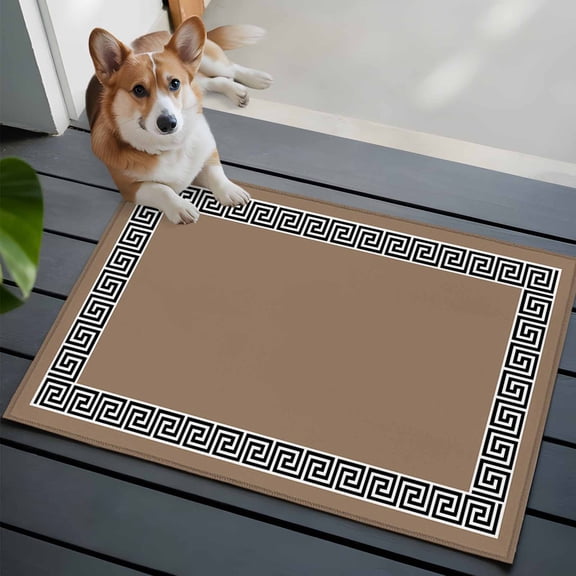 Brown Washable Area Rug 2x3 Greek Chinese Style Border Geometric Low-Profile Area Rugs with Non Slip Backing Indoor Floor Carpet for Entrance Living Room Bedroom Home Office