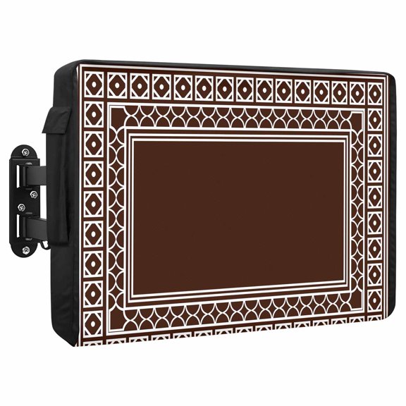 Brown Waterproof Outdoor TV Cover, Boho Diamond Pattern Border Rustic Southwestern Outside Weatherproof TV Enclosures for 80 to 85 Inch LCD Television Shield Flat Screen Protectors
